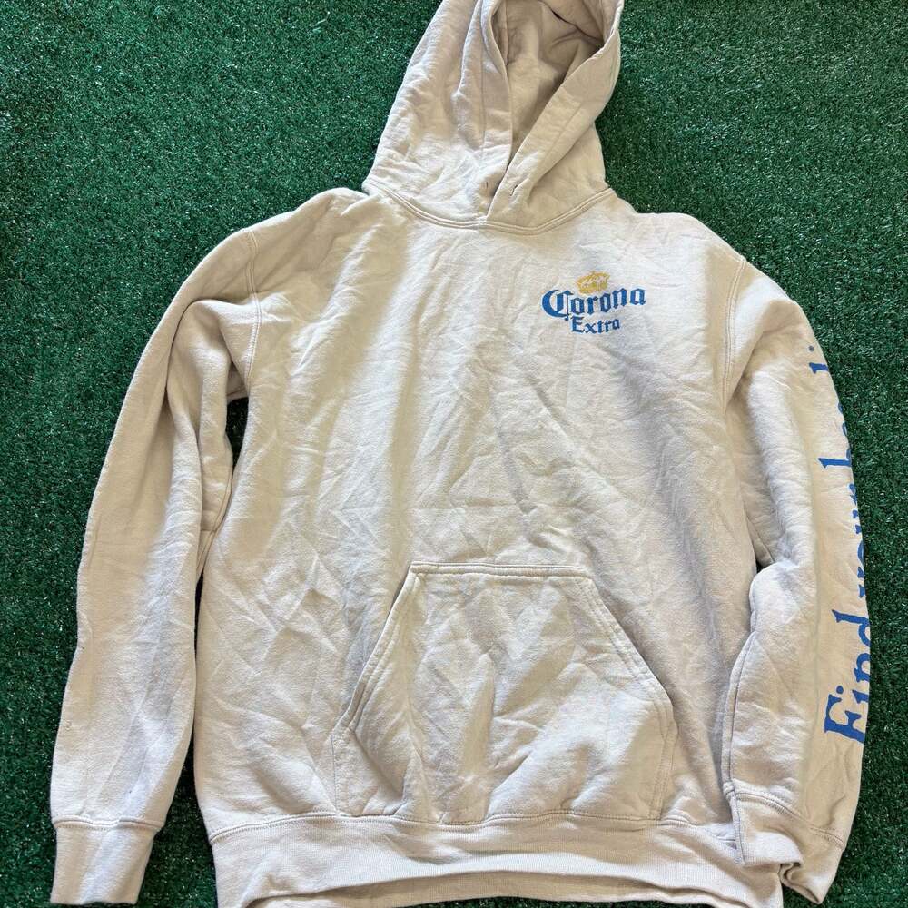 Corona Extra Logo Hoodie with Sleeve Print Sand Color